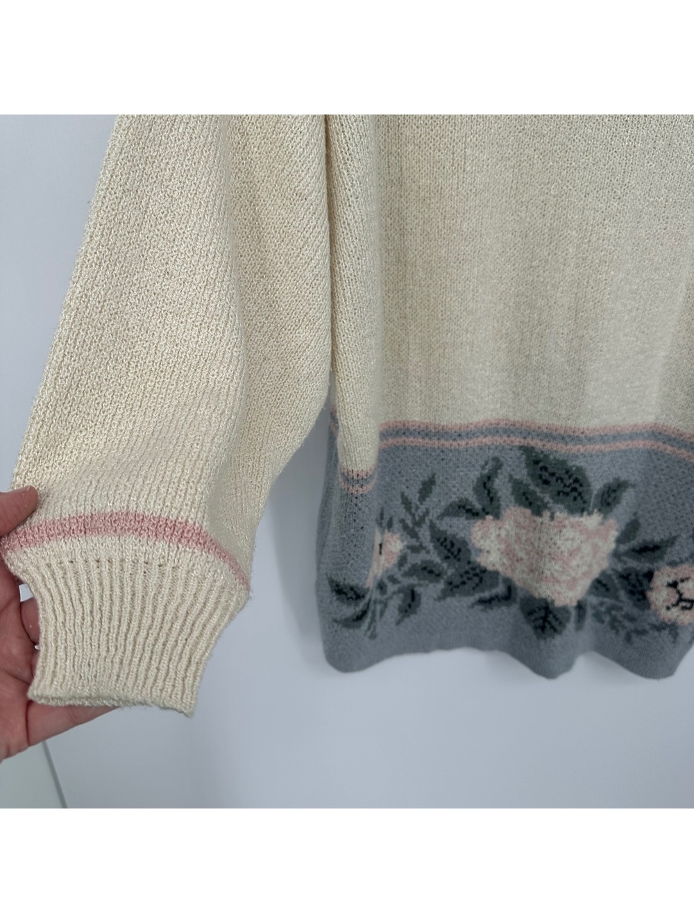Vintage COS Lady COB Floral Grandmacore border knit sweater Plus Size 18W - Picture 3 of 9
